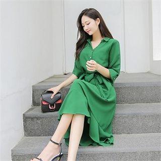 Ruffle-hem Shirtdress With Sash