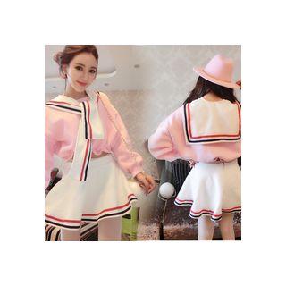Set: Striped Shawl + Pullover + A-line Skirt