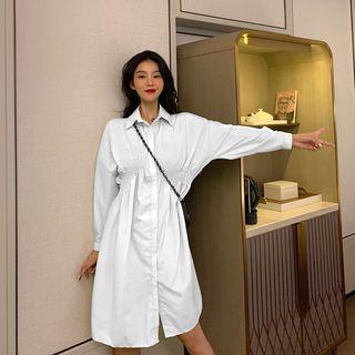 Plain Long-sleeve A-line Shirtdress