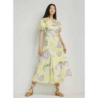 Floral Print Wrap Dress Light Blue - One Size