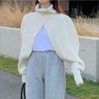 Puff-sleeve Cropped Mock-neck Sweater