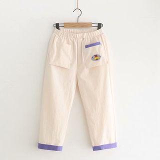 Letter Embroidered Trousers Apricot - One Size
