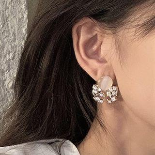 Faux Crystal Rhinestone Bow Ear Stud 1 Pair - Gold - One Size