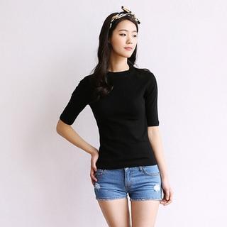 Mock-neck Elbow-sleeve Top