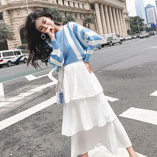 Striped Sweater / Maxi Layered Skirt
