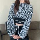 Set: Long-sleeve Zebra Print Cropped T-shirt + Lettering Camisole Top