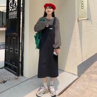 Striped Sweatshirt / Midi A-line Overall Dress