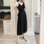 Set: Plain Short-sleeve Top + Wide-leg Jumpsuit