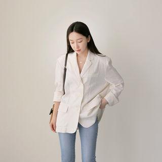 Button-detail Linen Blend Jacket