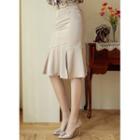 Slit Ruffle-hem Midi Satin Skirt