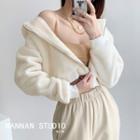 Drop-shoulder Hooded Fleece Jacket