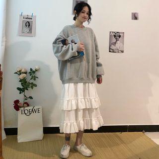 Mock Two Piece Hooded Layered A-line Skirt