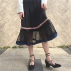 Color-block Mesh Skirt