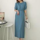 Shirred Pleated-panel Long Dress