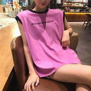 Panel Letter Print Sleeveless T-shirt