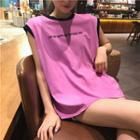 Panel Letter Print Sleeveless T-shirt