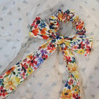 Floral Print Hair Tie White & Yellow & Red - One Size