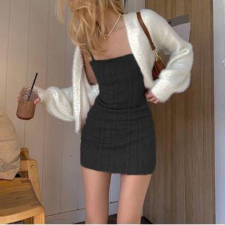 Balloon-sleeve Open Front Cropped Cardigan