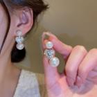 Heart Rhinestone Faux Pearl Dangle Earring 1 Pair - Stud Earrings - White & Gold - One Size