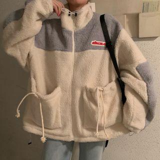 Couple-matching Faux Shearling Zip Jacket As Shown In Figure - One Size