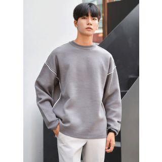 Drop-shoulder Pipe-trim Knit Top