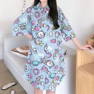 3/4-sleeve Print Sleep Dress