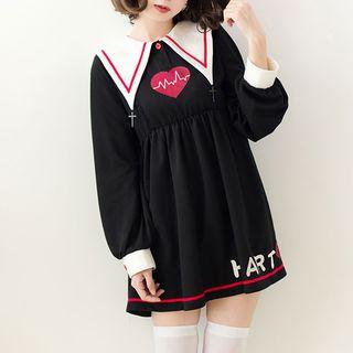 Print Collared Long-sleeve Dress