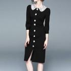 Lace Collar 3/4-sleeve Sheath Dress
