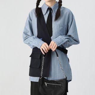 Tie Neck Shirt / Cargo Vest