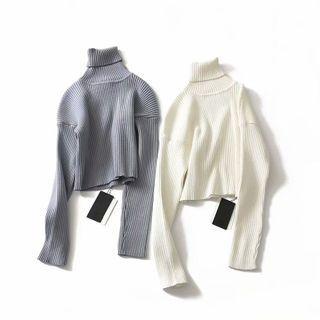 Turtleneck Ribbed Crop Sweater