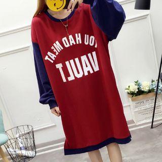 Lettering Balloon-sleeve Pullover Dress