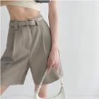 High-waist Straight-cut Dress Shorts With Belt