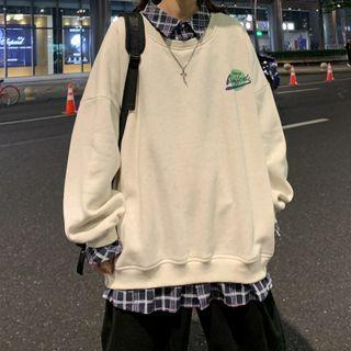 Plaid Collar Lettering Pullover
