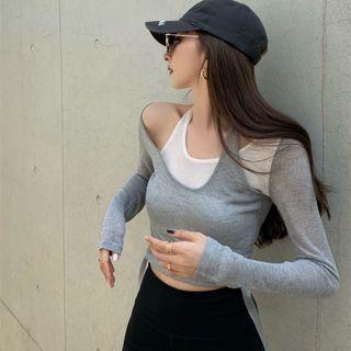 Mock Two-piece Halter-neck Knit Top