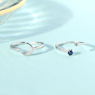 Rhinestone Moon Ring 1 Pair - As Shown In Figure - One Size