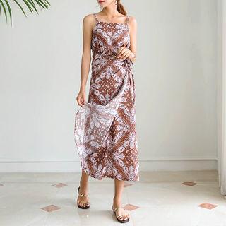 Spaghetti-strap Wrap-front Pattern Dress