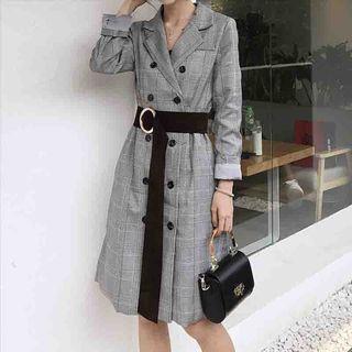 Plaid Double-breasted Coatdress With Belt