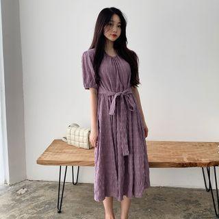 Tie-waist Round Neck Midi Dress