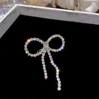 Rhinestone Bow Ear Cuff 1 Pc - Right Side - Rhinestone - White - One Size