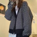 Contrast Trim Floral Knit Cardigan Black - One Size