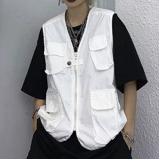 Front Pocket Zip Vest White - One Size