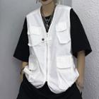 Front Pocket Zip Vest White - One Size