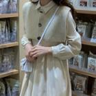 Long-sleeve Midi A-line Dress / Cropped Sweater Vest
