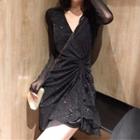 Long-sleeve Sequin A-line Mini Dress
