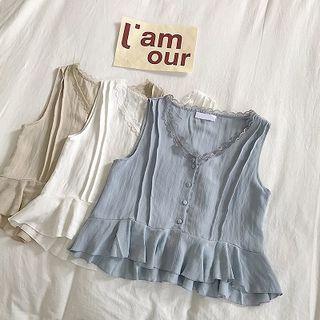 Ruffle Trim V-neck Sleeveless Top