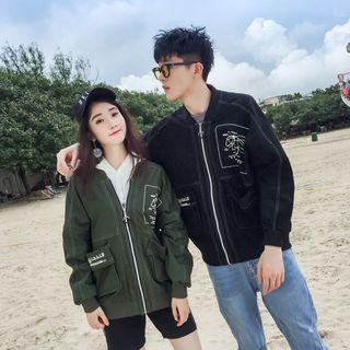 Couple Matching Printed Bomber Zip Jacket