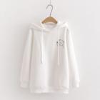Bear Embroidered Hoodie White - One Size
