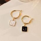 Asymmetrical Smiley Face Hoop Earring 1 Pair - 1876 - White & Black Square - Gold - One Size