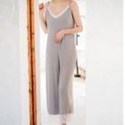 Lace Trim Spaghetti Strap Lounge Jumpsuit Gray - One Size