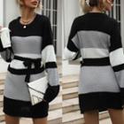 Long Sleeve Color Block Knit Dress